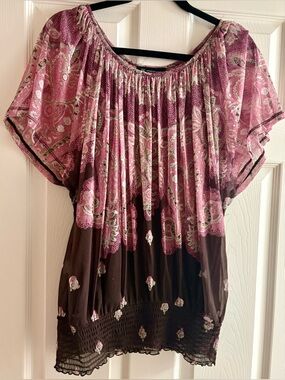 INC International Concepts Pink and Brown Paisley Tunic Top w/ matching camisole